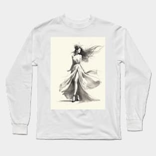 Fashion Woman Sketch Art Long Sleeve T-Shirt